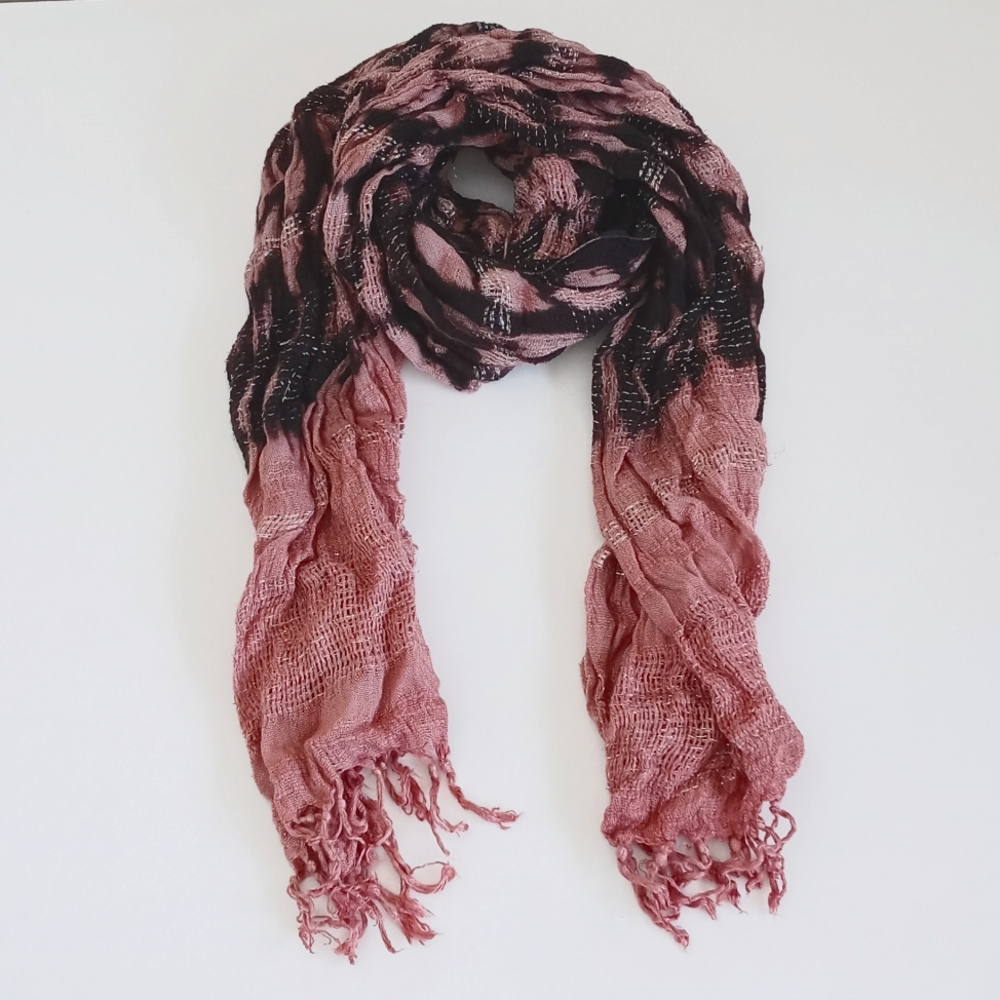 Gorgeous Pink Tie Dye Scarf with Silver Metallic Threading